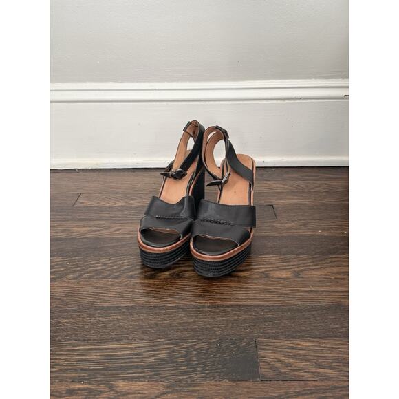 UGG CARINE BLACK LEATHER WEDGE HEEL SANDALS WOMEN'S SIZE 10 - Picture 5 of 9